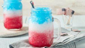 red white and blue drink with pearl ice