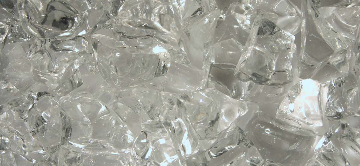 A close up photo of clear ice chips