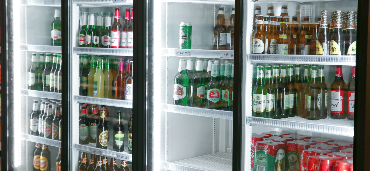 Glass-door-refrigerator-with-drinks-inside