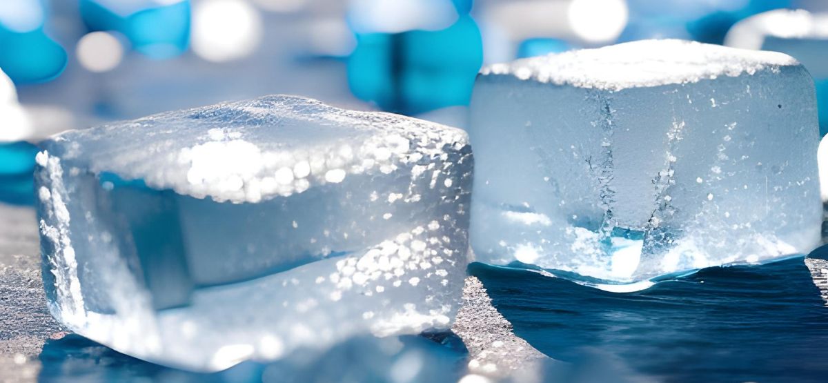 blue melting ice cubes