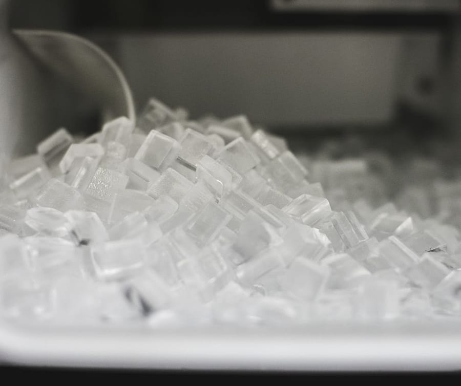 cubed ice in a commercial freezer
